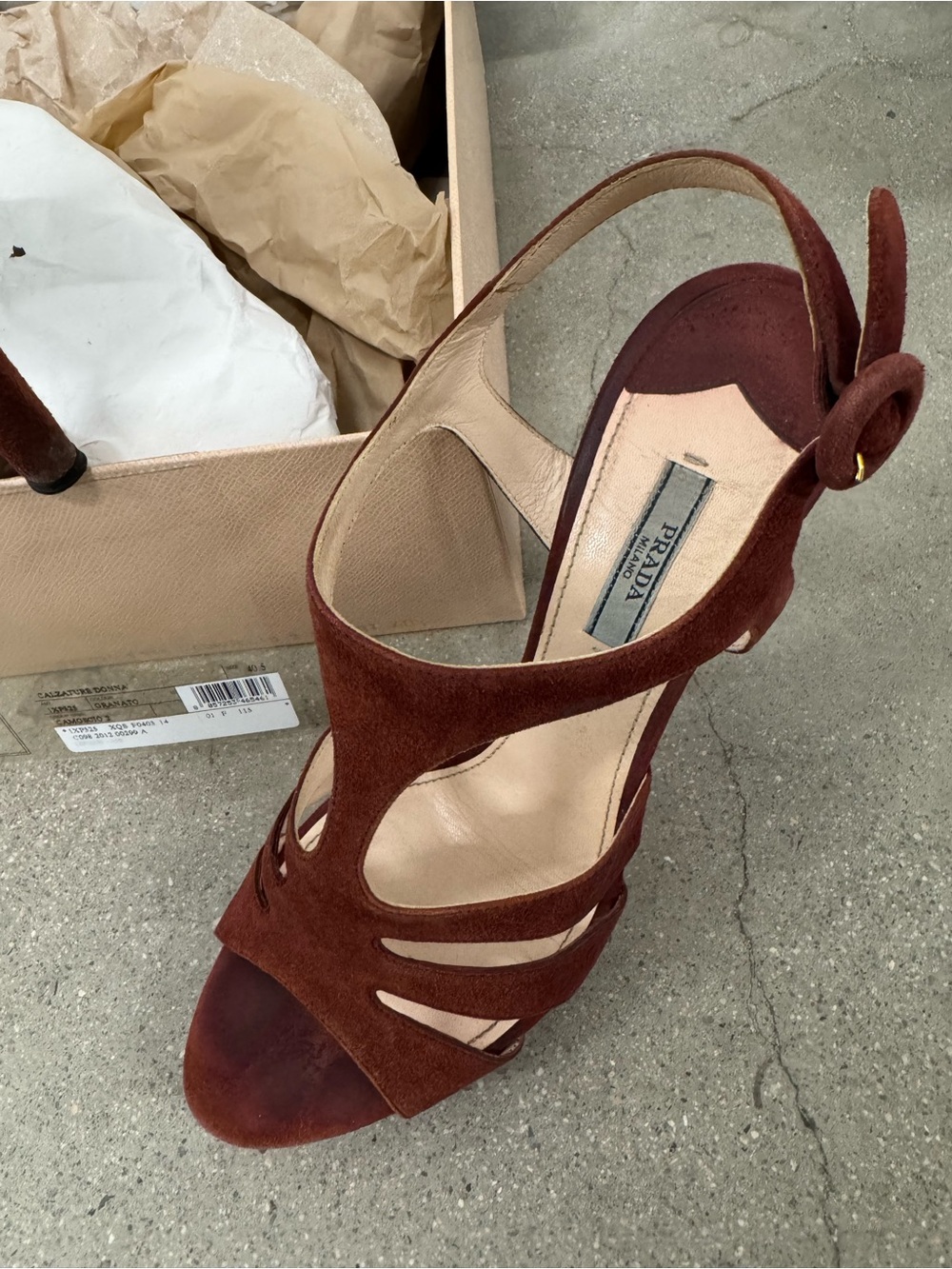 Prada Burgundy Suede Strappy High Heel Sandals - Picture 3 of 4